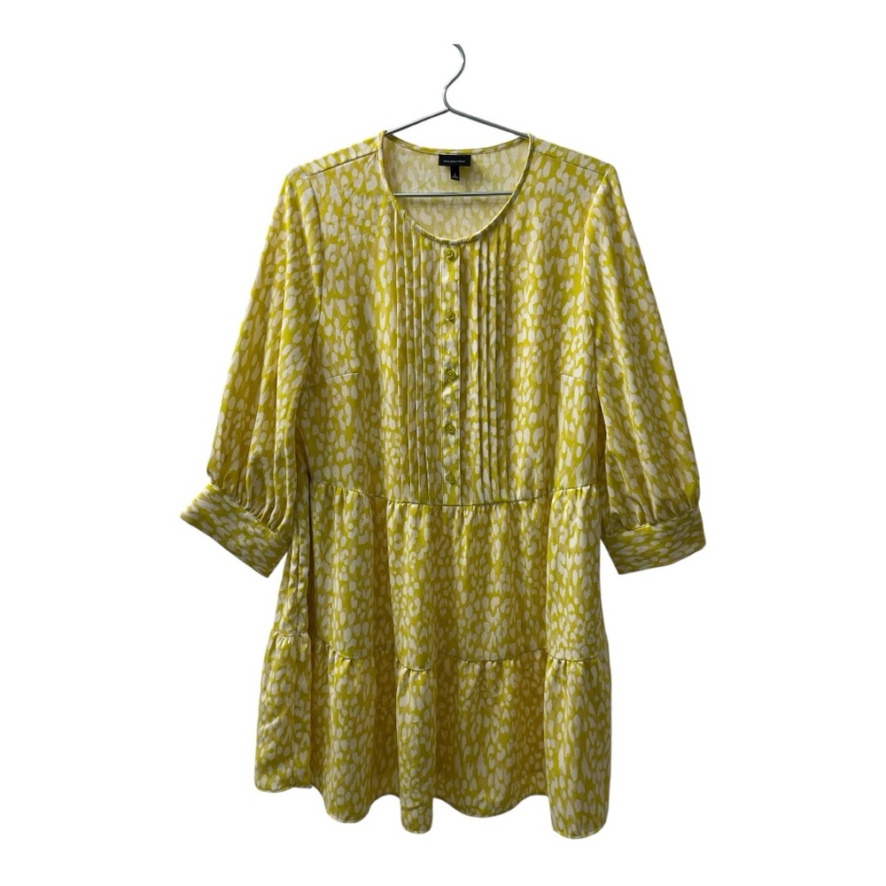 WhoWhatWear Yellow Citrus Leopard Tiered Dress